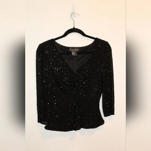 Vintage Laurence Kazar beaded black silk top